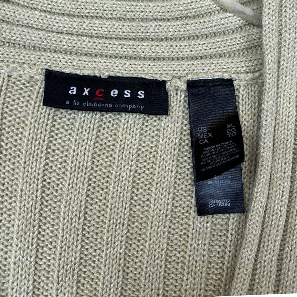 Liz Claiborne Axcess Lime Green Vintage Wool V-Neck Long Sleeve Knit Sweater XL - Picture 3 of 3